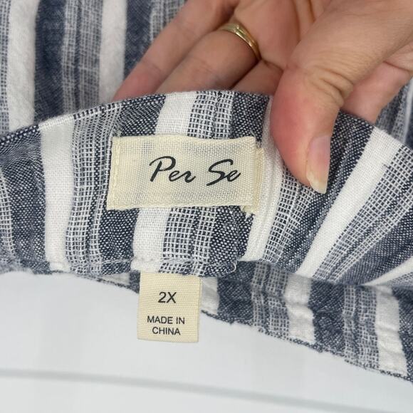 Per Se Linen Blend Crop Womens Pants Sz 2X Nautical Resort Comfy Blue Striped - Picture 6 of 7